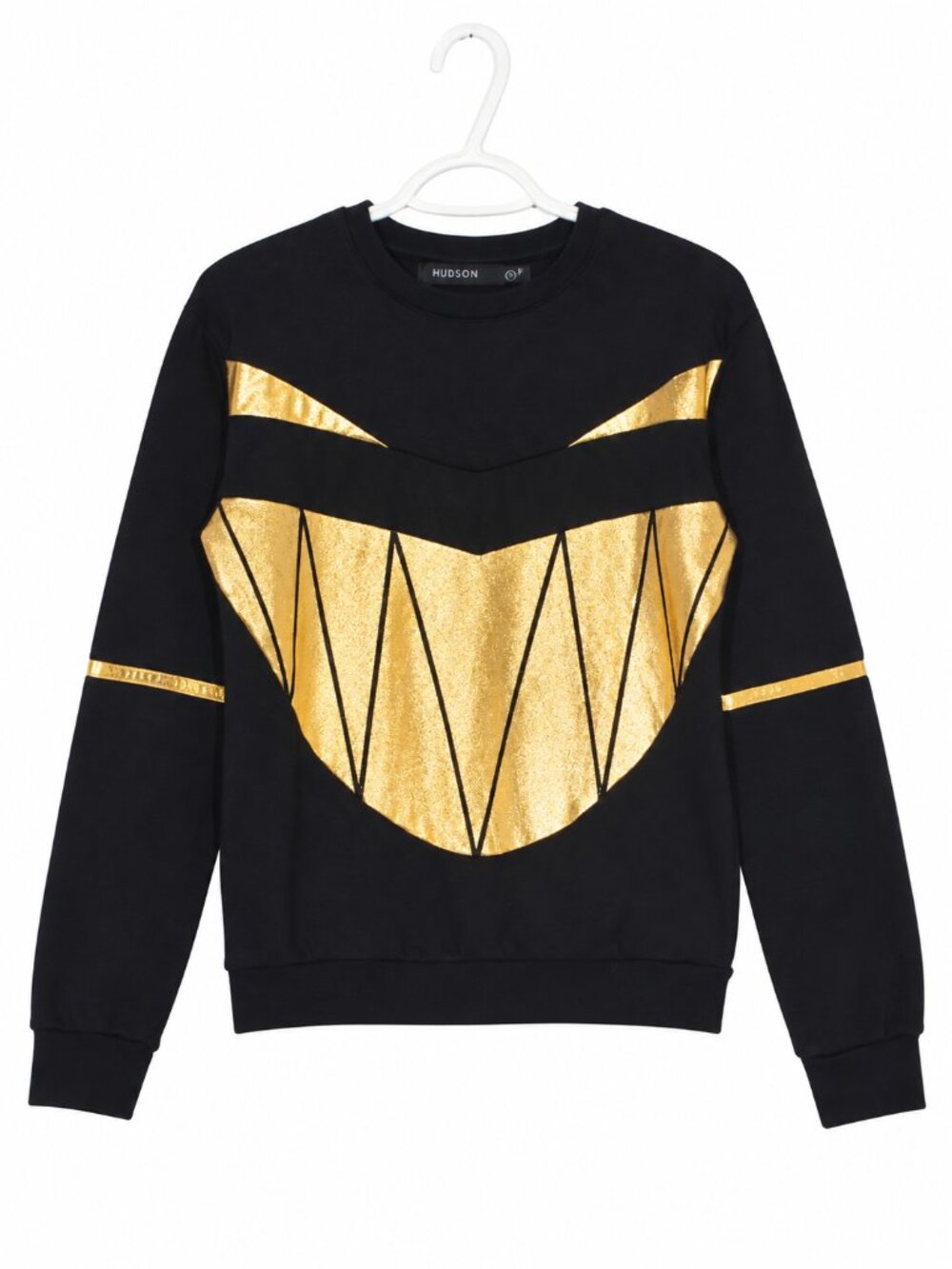 HUDSON COLLECTION Black Gold Velvet Graphic Crewneck Sweatshirt Design Size S